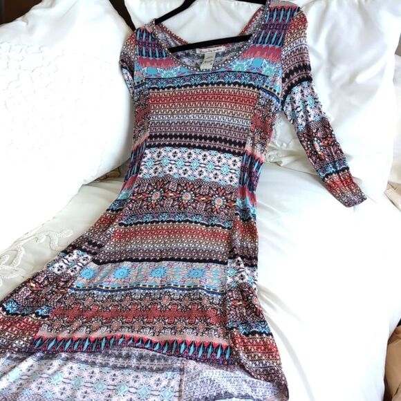 American rag Multicolored Mix Pattern-Midi front /Maxi back Dress - Picture 6 of 8